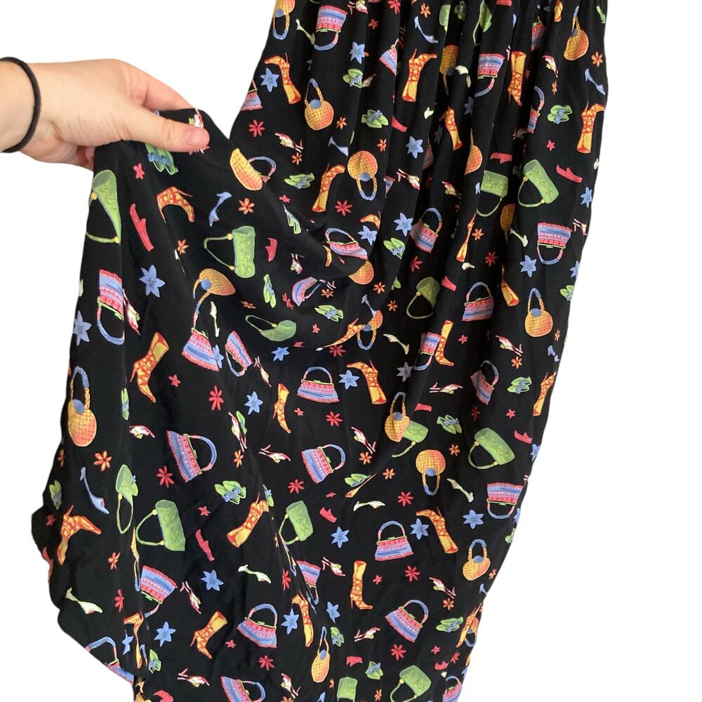 Vintage Y2K Coldwater Creek Black A-Line Dress Whimsical Print Sz Small Rayon - Picture 8 of 16